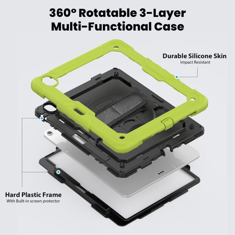 For iPad Air 13 2025 / 2024 Silicone Hybrid PC Tablet Case with Shoulder Strap(Black + Yellow Green)