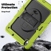 For iPad Air 13 2025 / 2024 Silicone Hybrid PC Tablet Case with Shoulder Strap(Black + Yellow Green)