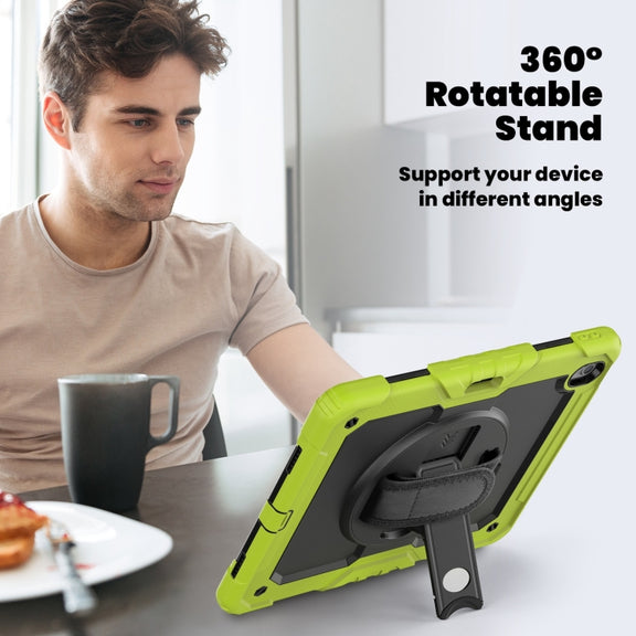 For iPad Air 13 2025 / 2024 Silicone Hybrid PC Tablet Case with Shoulder Strap(Black + Yellow Green)