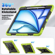For iPad Air 13 2025 / 2024 Silicone Hybrid PC Tablet Case with Shoulder Strap(Black + Yellow Green)