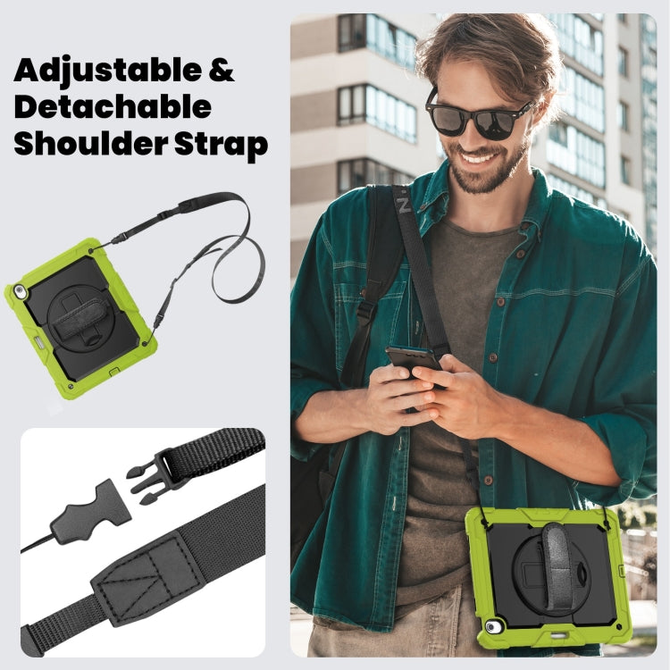 For iPad Air 13 2025 / 2024 Silicone Hybrid PC Tablet Case with Shoulder Strap(Black + Yellow Green)