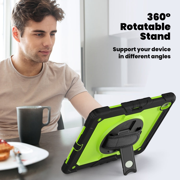 For iPad Air 13 2025 / 2024 Turntable Holder Silicone Hybrid PC Tablet Case with Shoulder Strap(Yellow Green + Black)