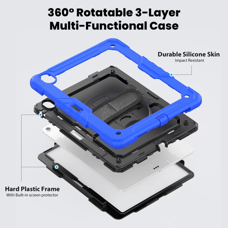 For iPad Air 13 2025 / 2024 Turntable Holder Silicone Hybrid PC Tablet Case with Shoulder Strap(Black + Dark Blue)