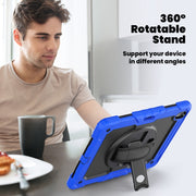For iPad Air 13 2025 / 2024 Turntable Holder Silicone Hybrid PC Tablet Case with Shoulder Strap(Black + Dark Blue)