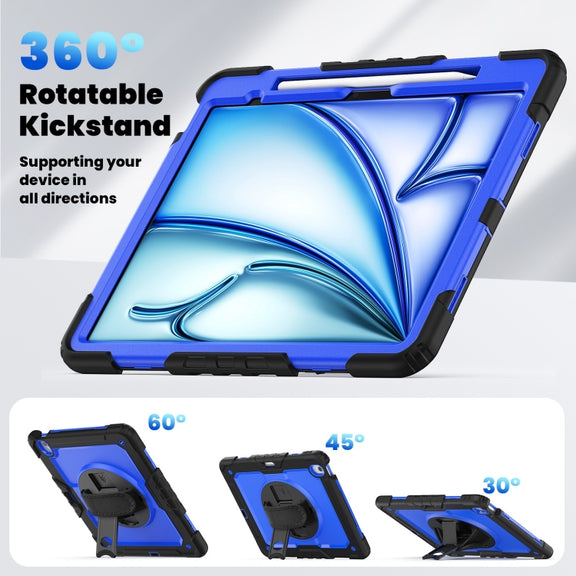 For iPad Air 13 2025 / 2024 Silicone Hybrid PC Tablet Case with Shoulder Strap(Dark Blue + Black)