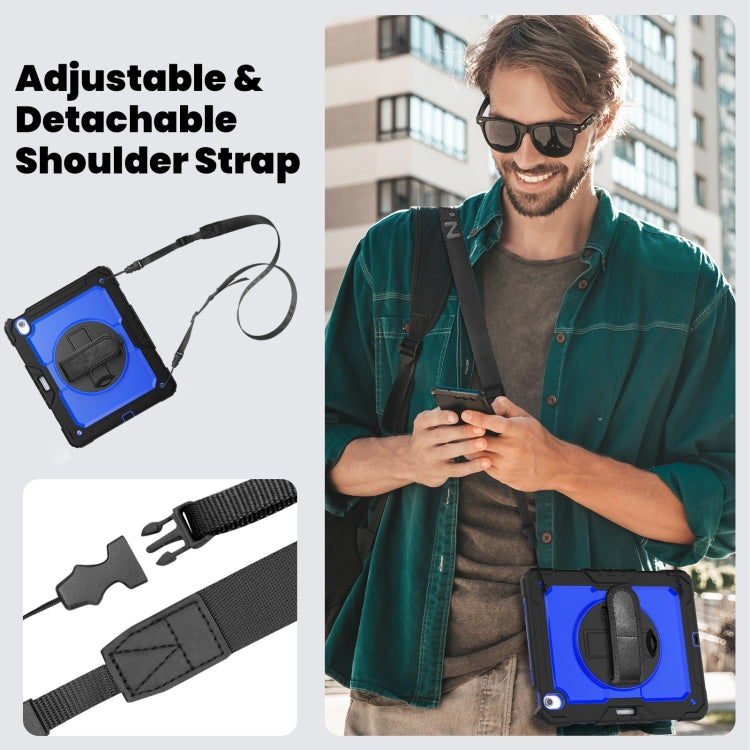 For iPad Air 13 2025 / 2024 Silicone Hybrid PC Tablet Case with Shoulder Strap(Dark Blue + Black)