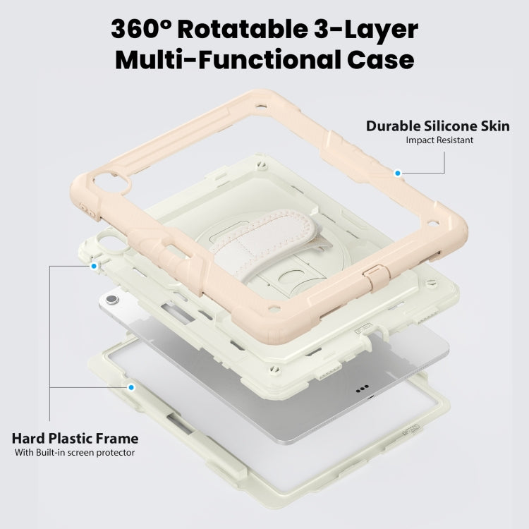 For iPad Air 13 2024 Silicone Hybrid PC Tablet Case with Shoulder Strap(Beige + Rose Gold)