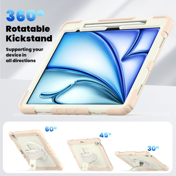 For iPad Air 13 2024 Silicone Hybrid PC Tablet Case with Shoulder Strap(Beige + Rose Gold)