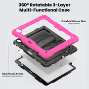 For iPad Air 13 2024 Silicone Hybrid PC Tablet Case with Shoulder Strap(Black + Rose Red)