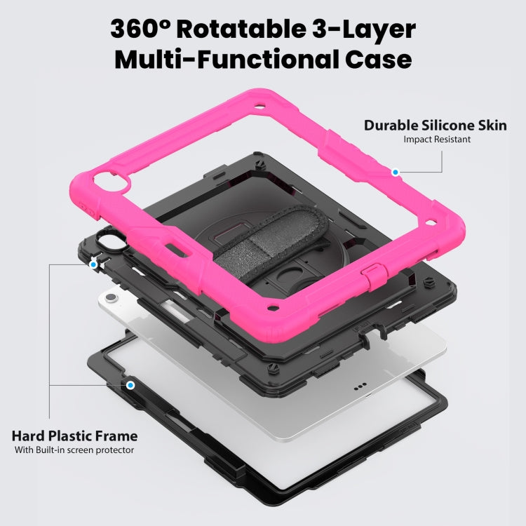 For iPad Air 13 2024 Silicone Hybrid PC Tablet Case with Shoulder Strap(Black + Rose Red)