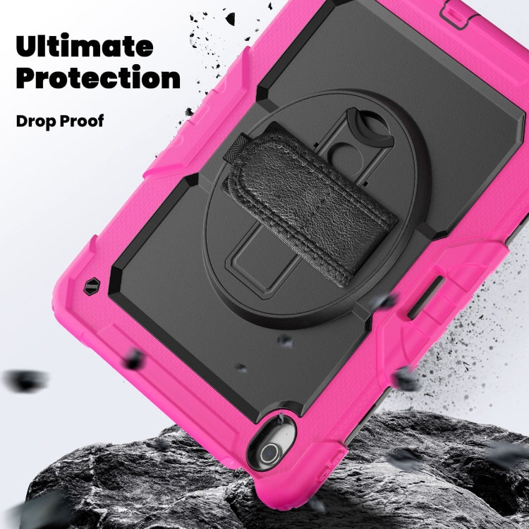For iPad Air 13 2024 Silicone Hybrid PC Tablet Case with Shoulder Strap(Black + Rose Red)