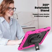 For iPad Air 13 2024 Silicone Hybrid PC Tablet Case with Shoulder Strap(Black + Rose Red)