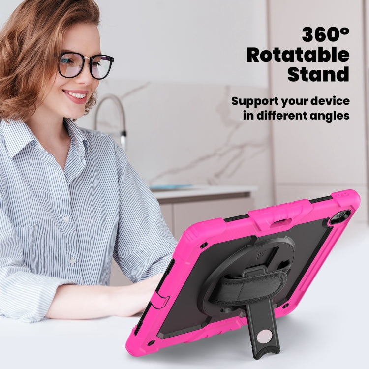 For iPad Air 13 2024 Silicone Hybrid PC Tablet Case with Shoulder Strap(Black + Rose Red)