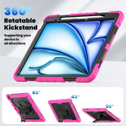 For iPad Air 13 2024 Silicone Hybrid PC Tablet Case with Shoulder Strap(Black + Rose Red)