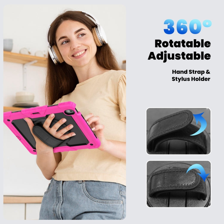 For iPad Air 13 2024 Silicone Hybrid PC Tablet Case with Shoulder Strap(Black + Rose Red)