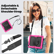 For iPad Air 13 2024 Silicone Hybrid PC Tablet Case with Shoulder Strap(Black + Rose Red)