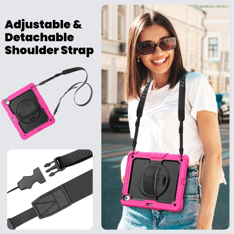 For iPad Air 13 2024 Silicone Hybrid PC Tablet Case with Shoulder Strap(Black + Rose Red)