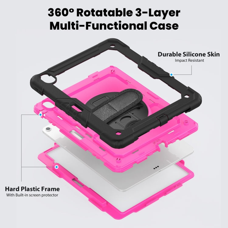For iPad Air 13 2024 Silicone Hybrid PC Tablet Case with Shoulder Strap(Rose Red + Black)