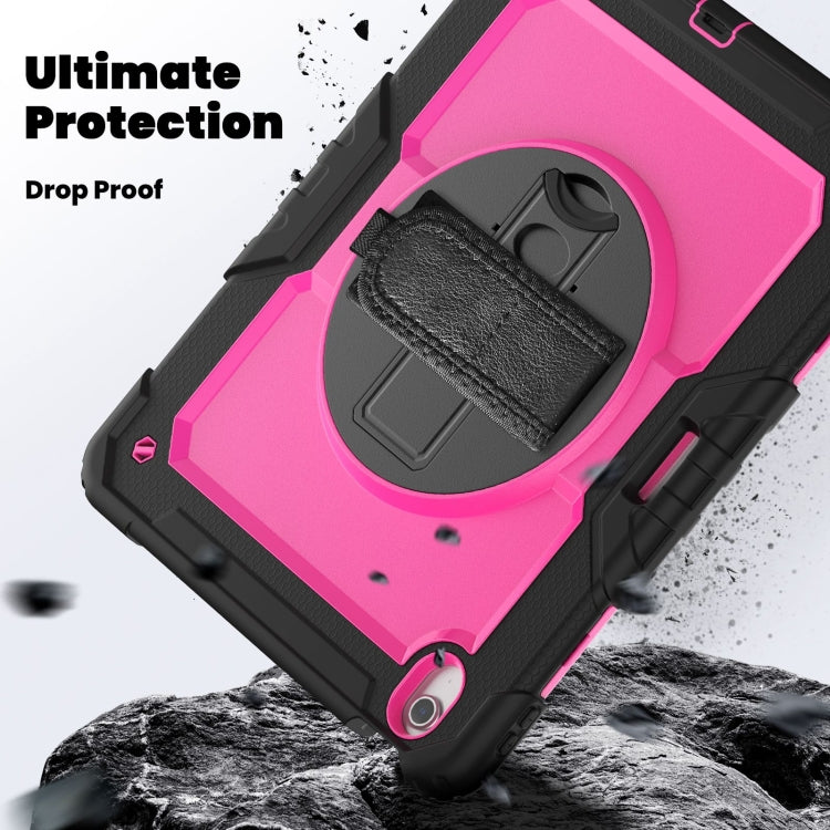 For iPad Air 13 2024 Silicone Hybrid PC Tablet Case with Shoulder Strap(Rose Red + Black)