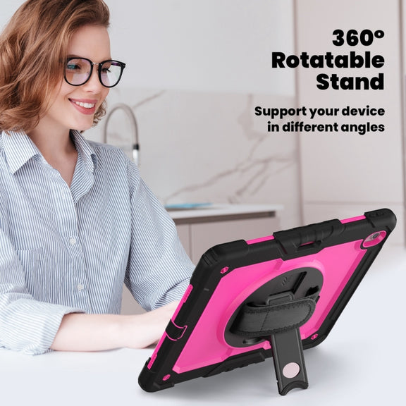 For iPad Air 13 2024 Silicone Hybrid PC Tablet Case with Shoulder Strap(Rose Red + Black)