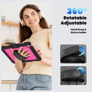 For iPad Air 13 2024 Silicone Hybrid PC Tablet Case with Shoulder Strap(Rose Red + Black)