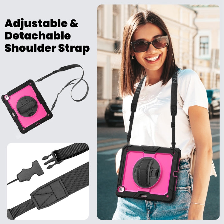 For iPad Air 13 2024 Silicone Hybrid PC Tablet Case with Shoulder Strap(Rose Red + Black)