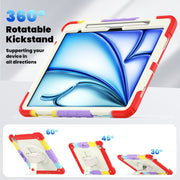 For iPad Air 13 2024 Silicone Hybrid PC Tablet Case with Shoulder Strap(Camouflage Red)