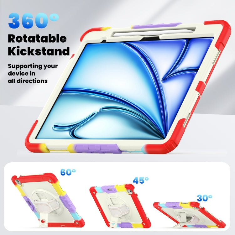For iPad Air 13 2024 Silicone Hybrid PC Tablet Case with Shoulder Strap(Camouflage Red)