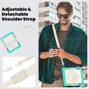 For iPad Air 13 2025 / 2024 Turntable Holder Silicone Hybrid PC Tablet Case with Shoulder Strap(Camouflage Light Blue)