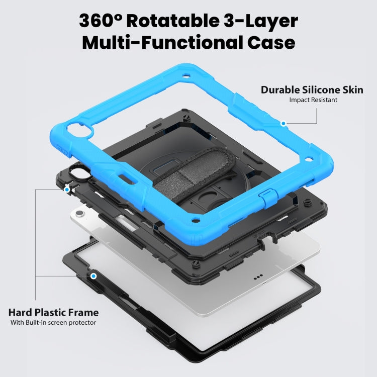 For iPad Air 13 2025 / 2024 Silicone Hybrid PC Tablet Case with Shoulder Strap(Black + Light Blue)