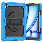 For iPad Air 13 2025 / 2024 Silicone Hybrid PC Tablet Case with Shoulder Strap(Black + Light Blue)