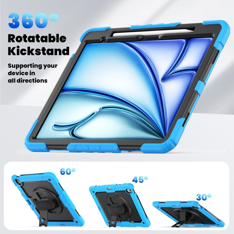 For iPad Air 13 2025 / 2024 Silicone Hybrid PC Tablet Case with Shoulder Strap(Black + Light Blue)