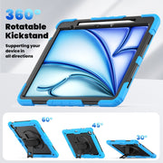 For iPad Air 13 2025 / 2024 Silicone Hybrid PC Tablet Case with Shoulder Strap(Black + Light Blue)