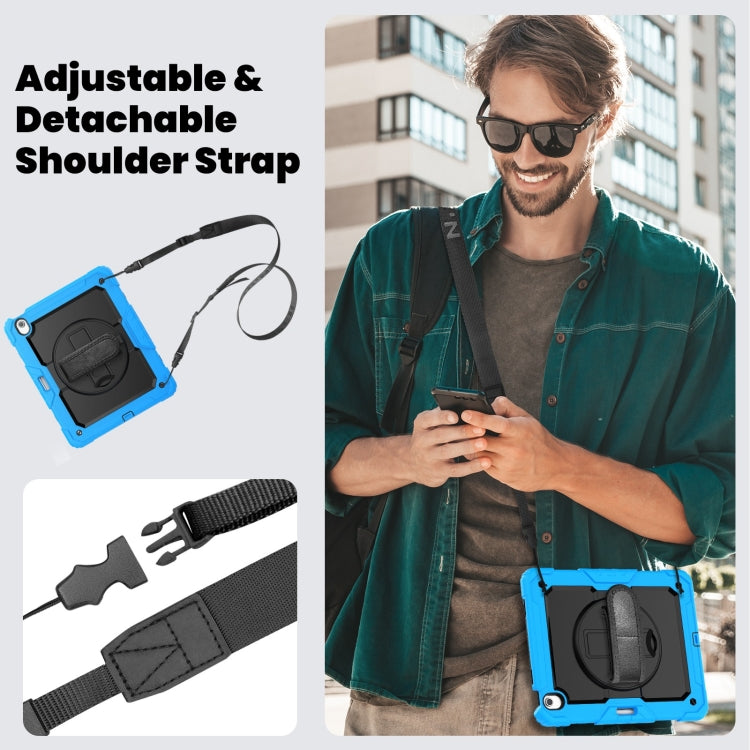 For iPad Air 13 2025 / 2024 Silicone Hybrid PC Tablet Case with Shoulder Strap(Black + Light Blue)
