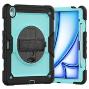 For iPad Air 13 2025 / 2024 Turntable Holder Silicone Hybrid PC Tablet Case with Shoulder Strap(Light Blue + Black)