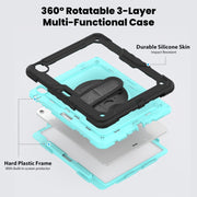 For iPad Air 13 2025 / 2024 Turntable Holder Silicone Hybrid PC Tablet Case with Shoulder Strap(Light Blue + Black)