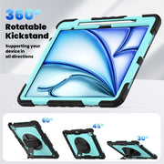 For iPad Air 13 2025 / 2024 Turntable Holder Silicone Hybrid PC Tablet Case with Shoulder Strap(Light Blue + Black)