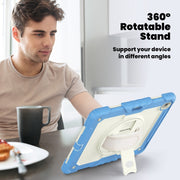 For iPad Air 13 2025 / 2024 Turntable Holder Silicone Hybrid PC Tablet Case with Shoulder Strap(Beige + Cyan-blue)