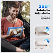 For iPad Air 13 2025 / 2024 Turntable Holder Silicone Hybrid PC Tablet Case with Shoulder Strap(Beige + Cyan-blue)