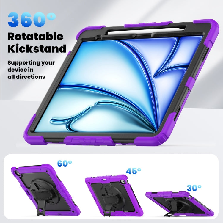 For iPad Air 13 2025 / 2024 Silicone Hybrid PC Tablet Case with Shoulder Strap(Purple)