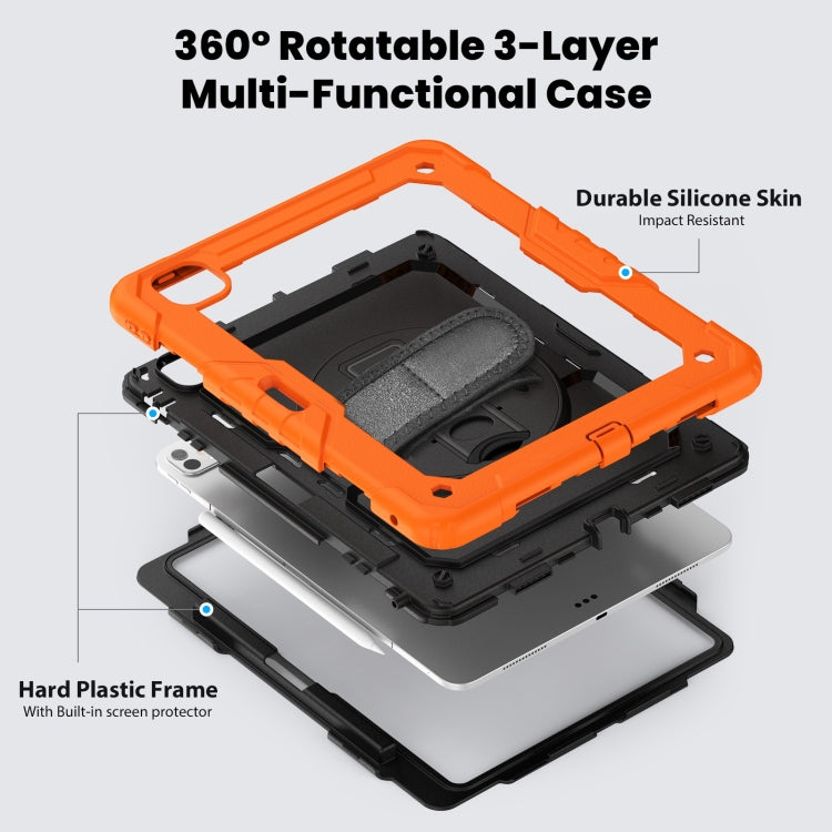 For iPad Pro 13 2024 Silicone Hybrid PC Tablet Case with Shoulder Strap(Orange)