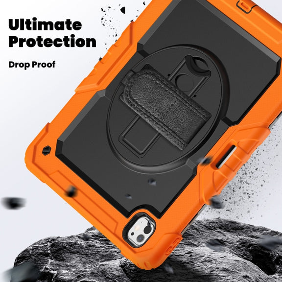 For iPad Pro 13 2024 Silicone Hybrid PC Tablet Case with Shoulder Strap(Orange)