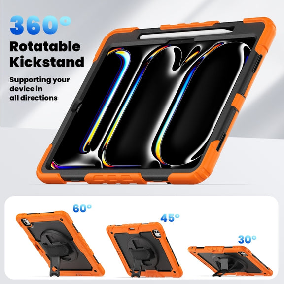 For iPad Pro 13 2024 Silicone Hybrid PC Tablet Case with Shoulder Strap(Orange)