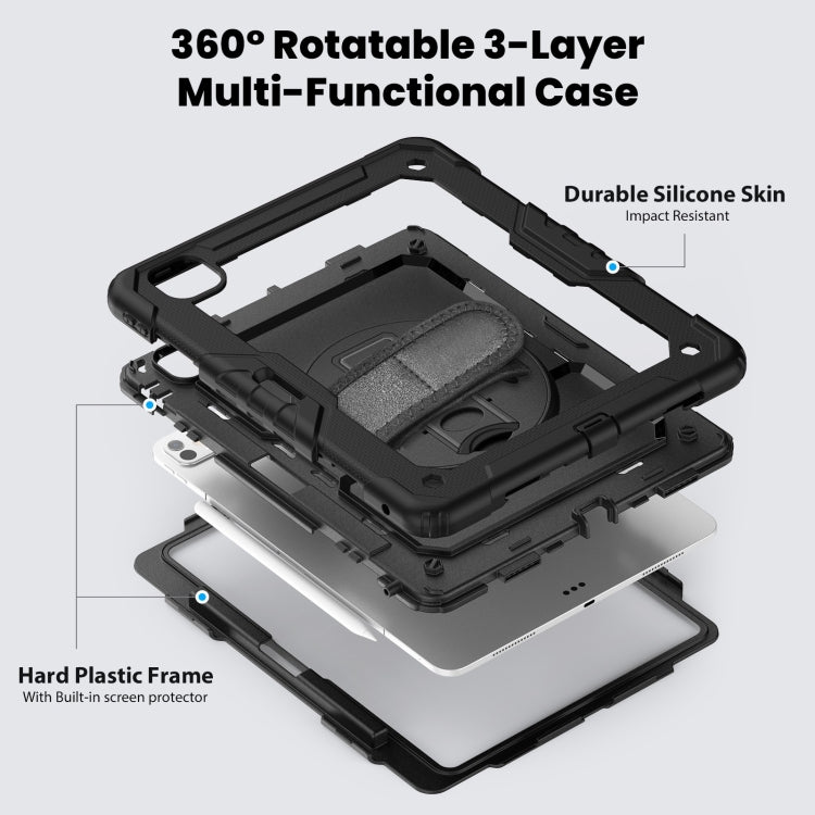 For iPad Pro 13 2024 Silicone Hybrid PC Tablet Case with Shoulder Strap(Black)