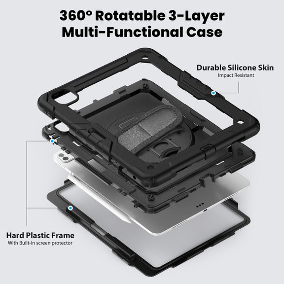 For iPad Pro 13 2024 Silicone Hybrid PC Tablet Case with Shoulder Strap(Black)