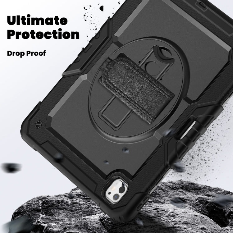 For iPad Pro 13 2024 Silicone Hybrid PC Tablet Case with Shoulder Strap(Black)