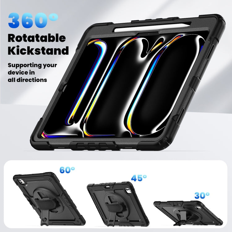 For iPad Pro 13 2024 Silicone Hybrid PC Tablet Case with Shoulder Strap(Black)