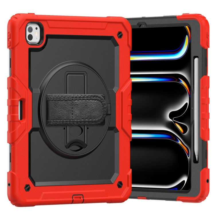 For iPad Pro 13 2024 Silicone Hybrid PC Tablet Case with Shoulder Strap(Red)
