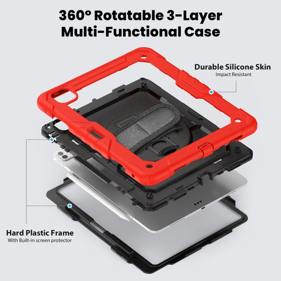 For iPad Pro 13 2024 Silicone Hybrid PC Tablet Case with Shoulder Strap(Red)