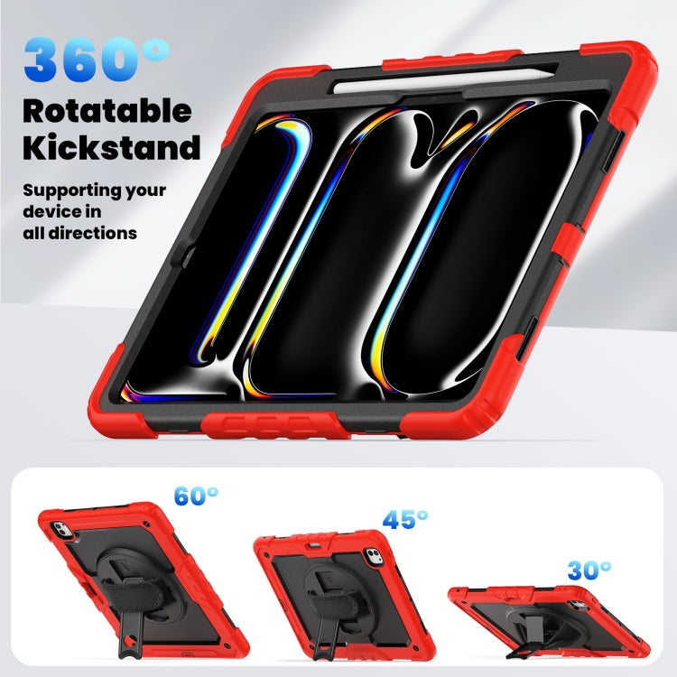 For iPad Pro 13 2024 Silicone Hybrid PC Tablet Case with Shoulder Strap(Red)